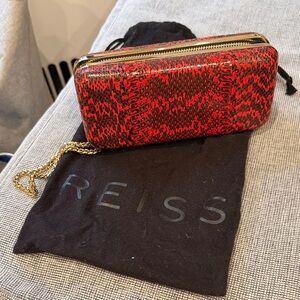Reiss Red and Black Patterned Wristlet Clutch
